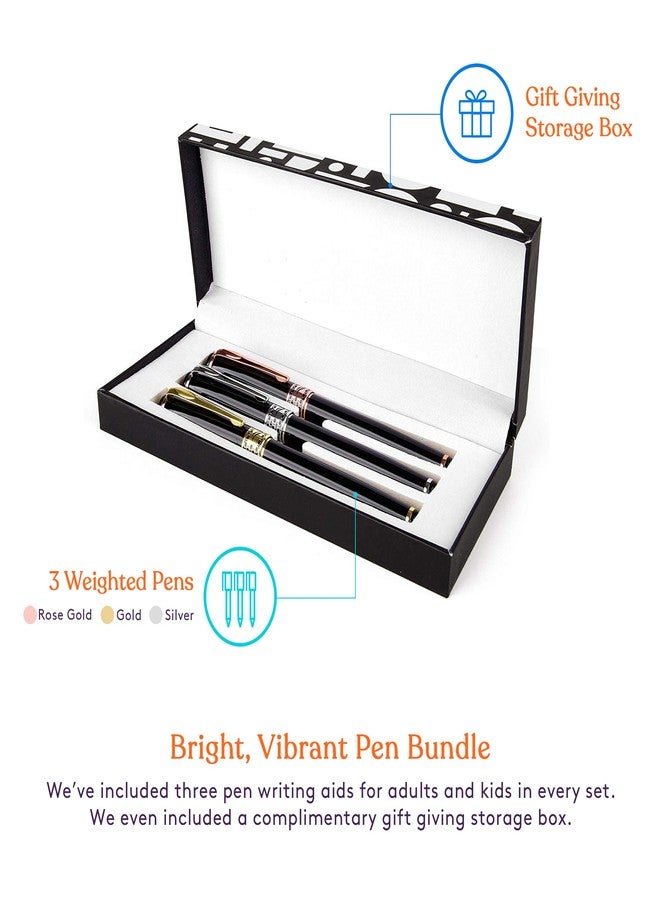 Special Supplies 3 Pack Weighted Pens for Hand Tremors, Low Dexterity, Poor Grip Strength, and Parkinson’s Patients, Storage Box and 3 Ink Refills Included - Image 3
